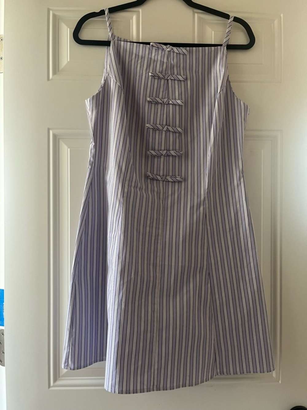 Striped White and Navy Summer Mini Dress - Picture 3 of 7